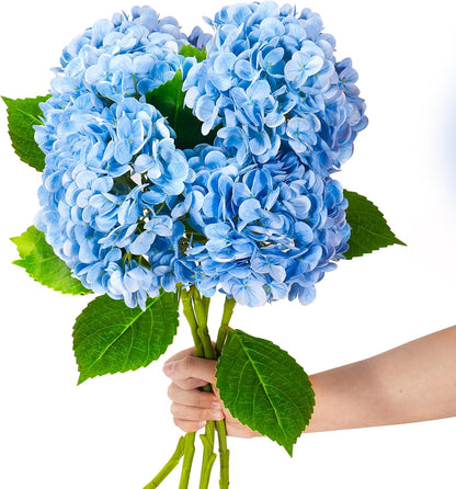 20" 4Pcs Blue Faux Hydrangea Flowers with Leaves Stems