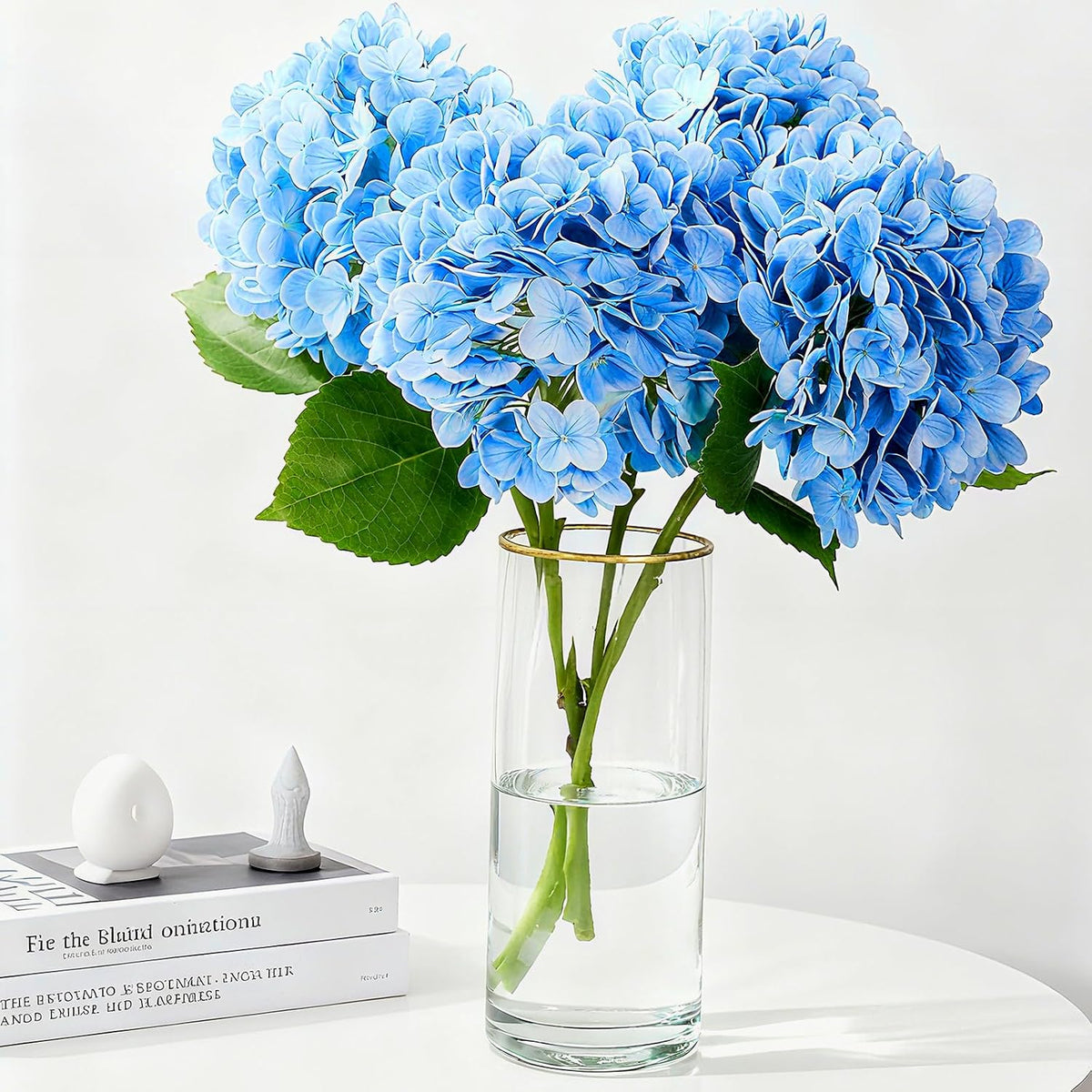 20" 4Pcs Blue Faux Hydrangea Flowers with Leaves Stems