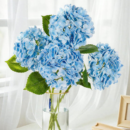 20" 4Pcs Blue Faux Hydrangea Flowers with Leaves Stems