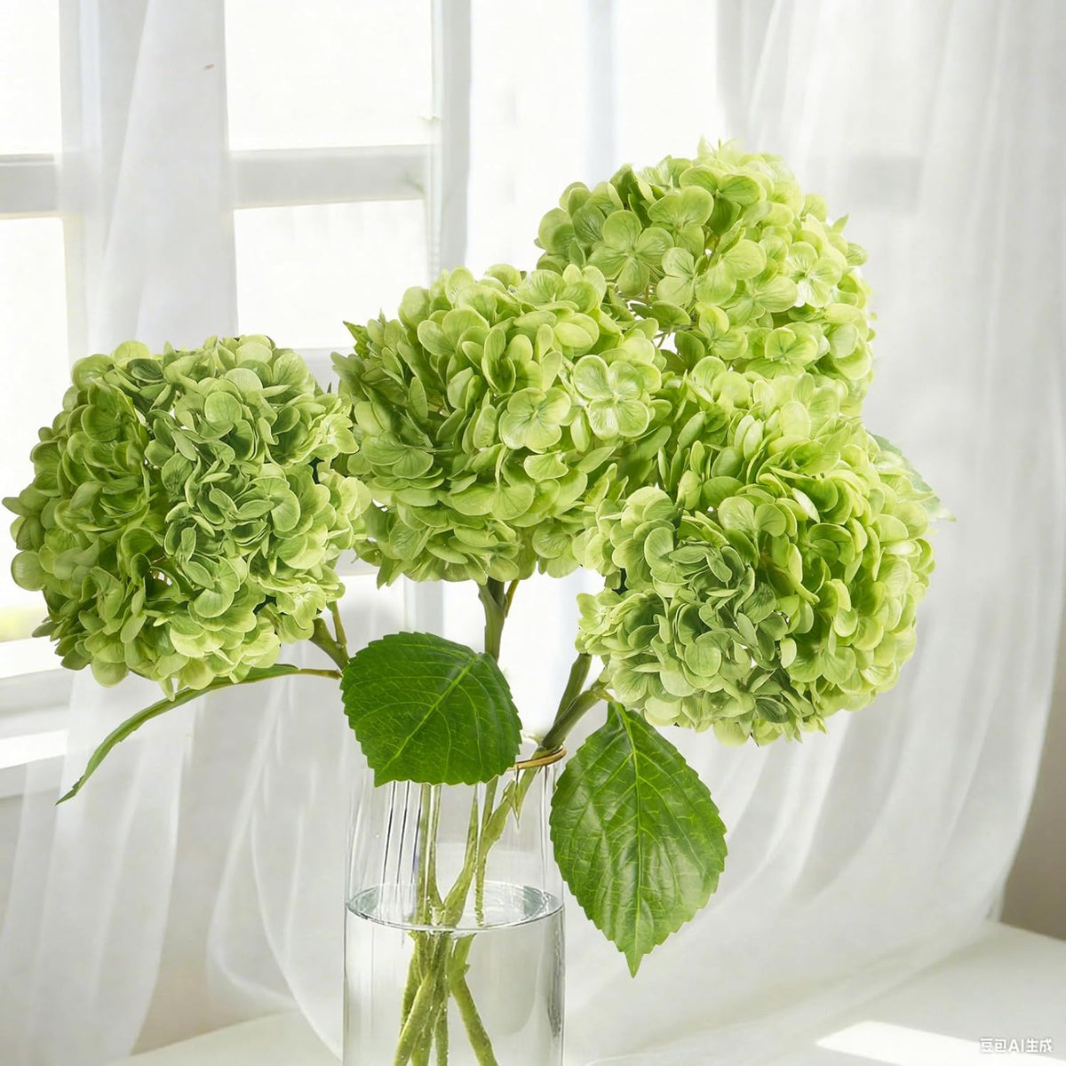 20" 4Pcs Blue Faux Hydrangea Flowers with Leaves Stems