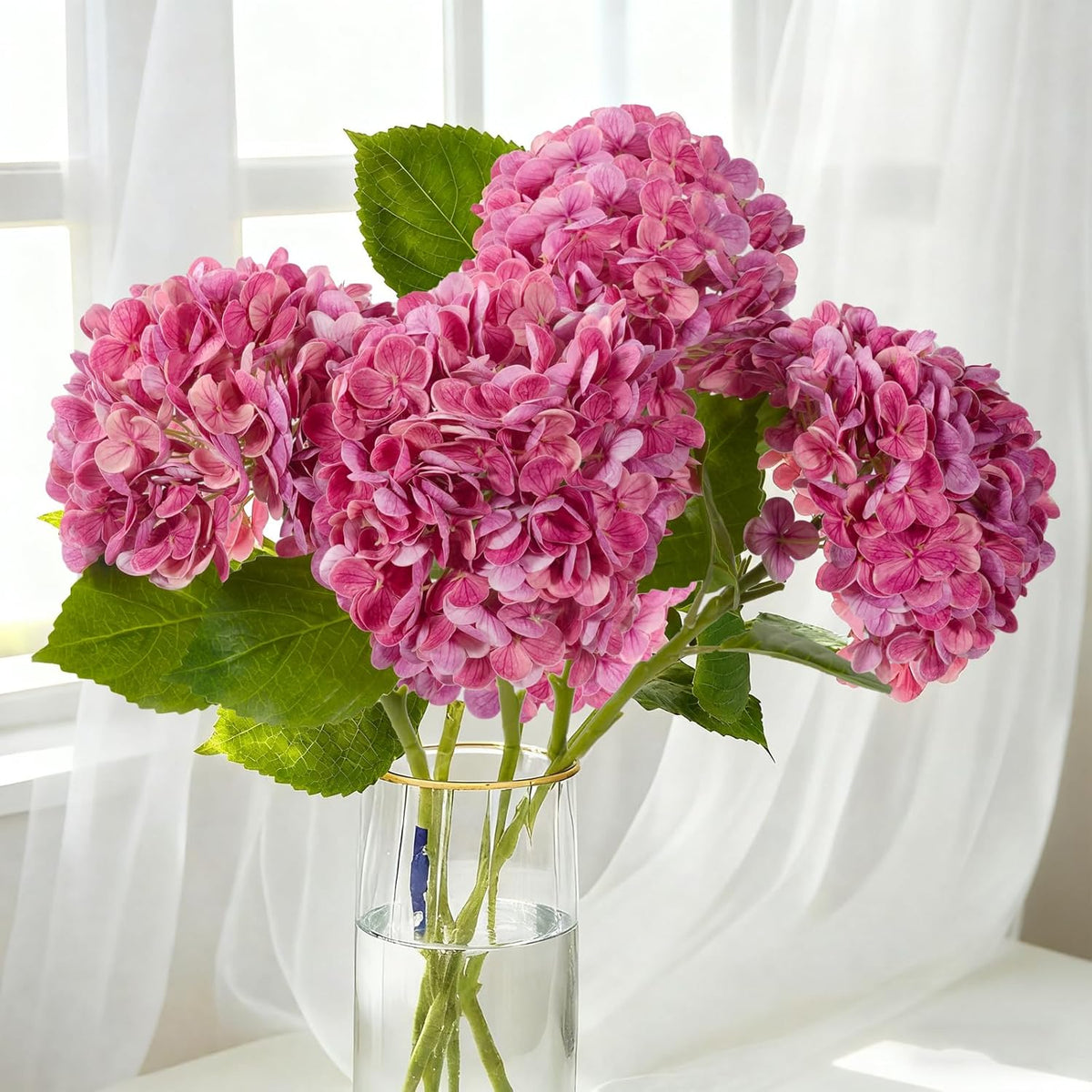 20" 4Pcs Blue Faux Hydrangea Flowers with Leaves Stems