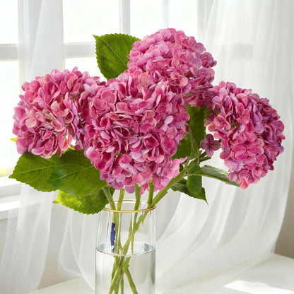 20" 4Pcs Blue Faux Hydrangea Flowers with Leaves Stems