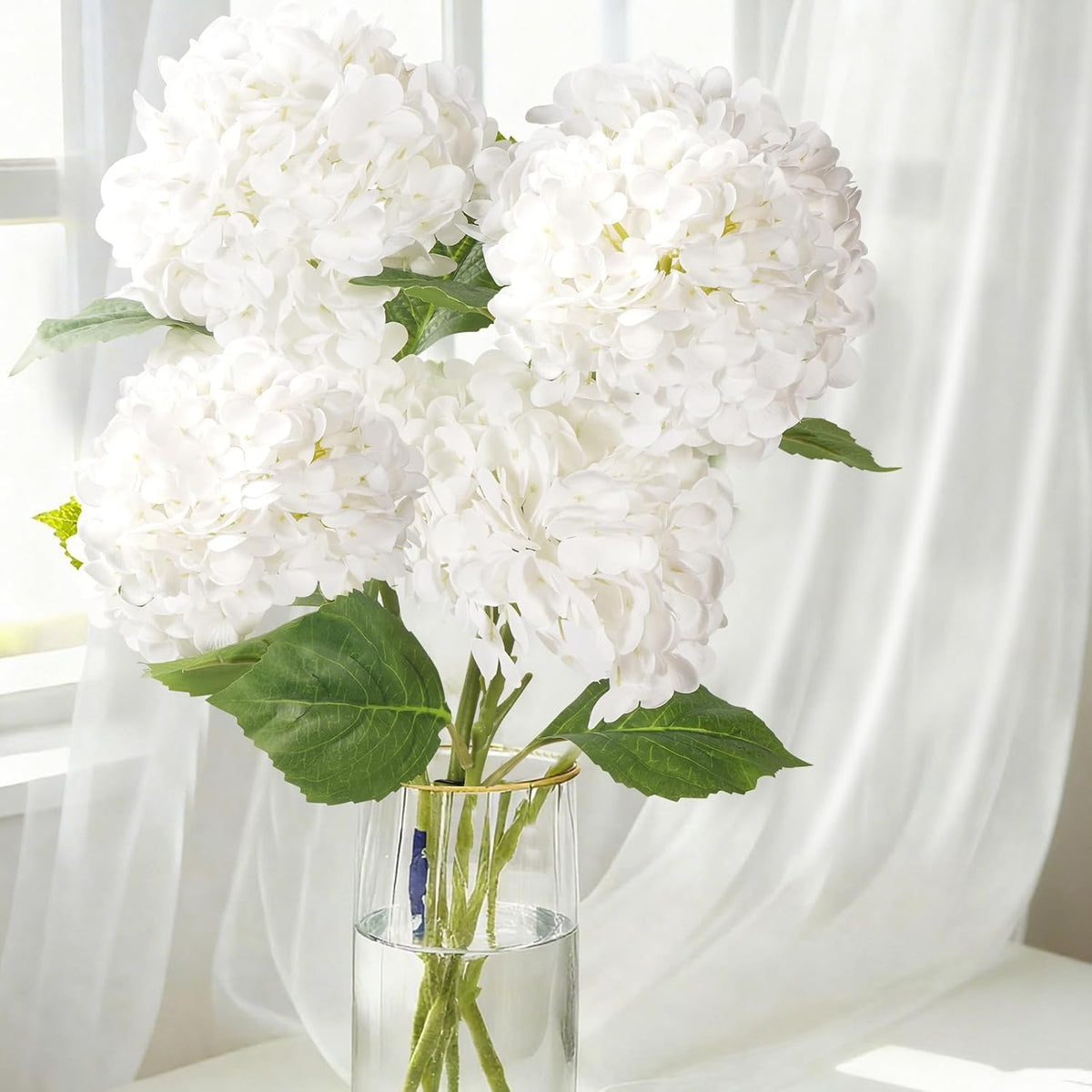 20" 4Pcs Blue Faux Hydrangea Flowers with Leaves Stems