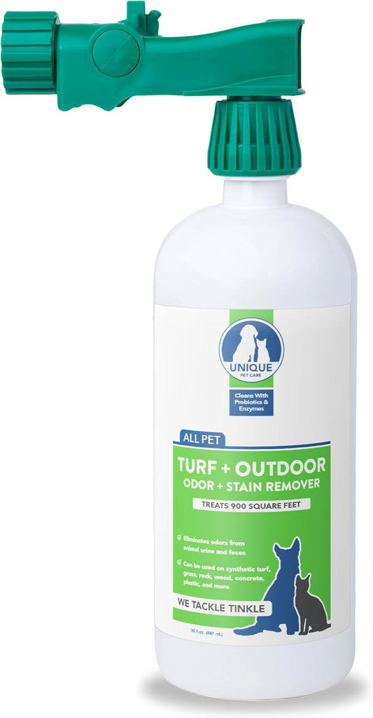 Turf + Outdoor Odor and Stain Remover, Enzyme Cleaner for Dog, Cat & Animal Urine, Eliminates Yard Odors on Grass, Artificial Turf, Patio & Concrete, Hose-Connector Bottle, 30 oz