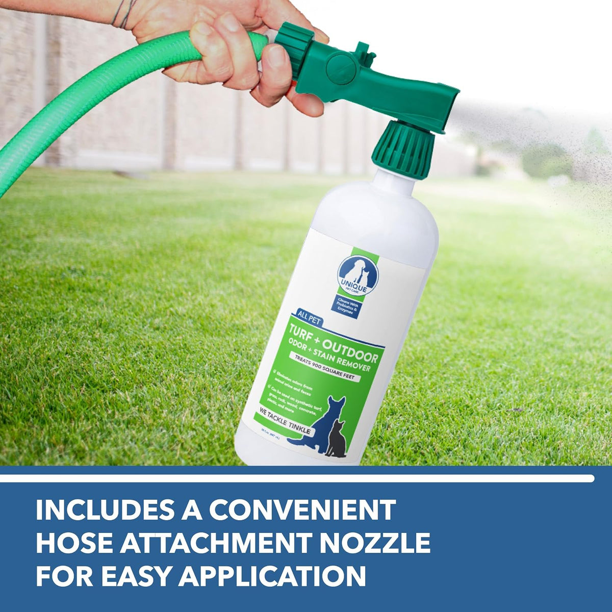 Turf + Outdoor Odor and Stain Remover, Enzyme Cleaner for Dog, Cat & Animal Urine, Eliminates Yard Odors on Grass, Artificial Turf, Patio & Concrete, Hose-Connector Bottle, 30 oz