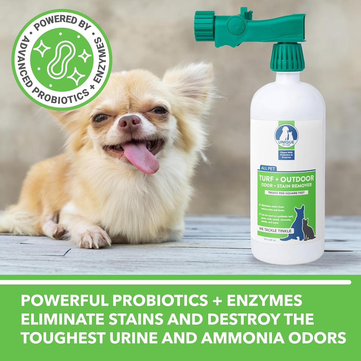 Turf + Outdoor Odor and Stain Remover, Enzyme Cleaner for Dog, Cat & Animal Urine, Eliminates Yard Odors on Grass, Artificial Turf, Patio & Concrete, Hose-Connector Bottle, 30 oz