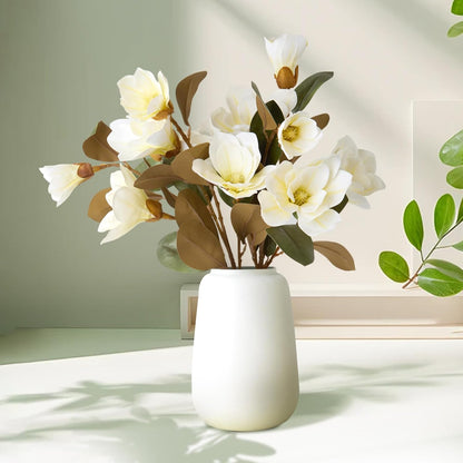 32.2inch Artificial Magnolia Flowers 3D Real Touch 6 Heads Faux Magnolia Flower Bouquets Realistic Long Stem with Green Leaves for Home Wedding Table Office Floral Arrangement Decoration (White)