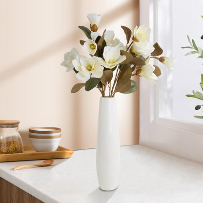 32.2inch Artificial Magnolia Flowers 3D Real Touch 6 Heads Faux Magnolia Flower Bouquets Realistic Long Stem with Green Leaves for Home Wedding Table Office Floral Arrangement Decoration (White)