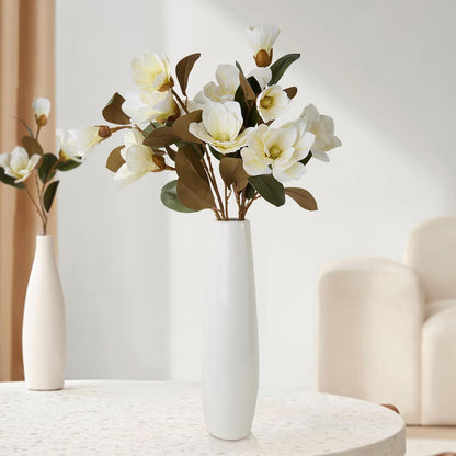 32.2inch Artificial Magnolia Flowers 3D Real Touch 6 Heads Faux Magnolia Flower Bouquets Realistic Long Stem with Green Leaves for Home Wedding Table Office Floral Arrangement Decoration (White)
