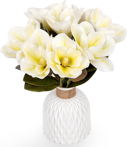 32.2inch Artificial Magnolia Flowers 3D Real Touch 6 Heads Faux Magnolia Flower Bouquets Realistic Long Stem with Green Leaves for Home Wedding Table Office Floral Arrangement Decoration (White)