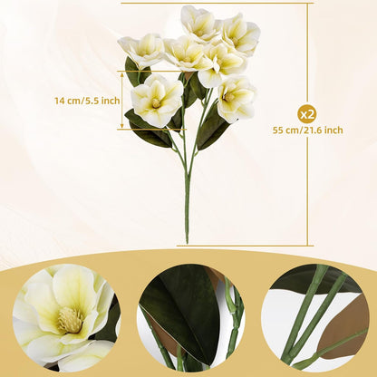 32.2inch Artificial Magnolia Flowers 3D Real Touch 6 Heads Faux Magnolia Flower Bouquets Realistic Long Stem with Green Leaves for Home Wedding Table Office Floral Arrangement Decoration (White)