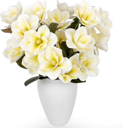 32.2inch Artificial Magnolia Flowers 3D Real Touch 6 Heads Faux Magnolia Flower Bouquets Realistic Long Stem with Green Leaves for Home Wedding Table Office Floral Arrangement Decoration (White)