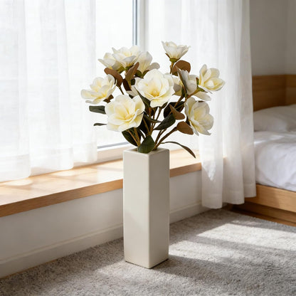 32.2inch Artificial Magnolia Flowers 3D Real Touch 6 Heads Faux Magnolia Flower Bouquets Realistic Long Stem with Green Leaves for Home Wedding Table Office Floral Arrangement Decoration (White)