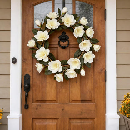 32.2inch Artificial Magnolia Flowers 3D Real Touch 6 Heads Faux Magnolia Flower Bouquets Realistic Long Stem with Green Leaves for Home Wedding Table Office Floral Arrangement Decoration (White)
