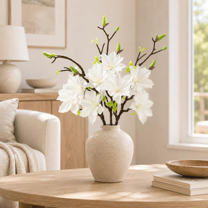 32.2inch Artificial Magnolia Flowers 3D Real Touch 6 Heads Faux Magnolia Flower Bouquets Realistic Long Stem with Green Leaves for Home Wedding Table Office Floral Arrangement Decoration (White)