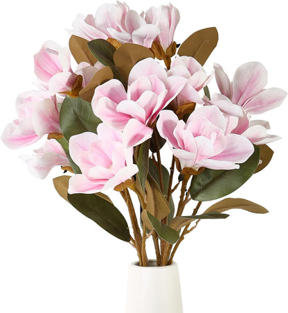 32.2inch Artificial Magnolia Flowers 3D Real Touch 6 Heads Faux Magnolia Flower Bouquets Realistic Long Stem with Green Leaves for Home Wedding Table Office Floral Arrangement Decoration (White)