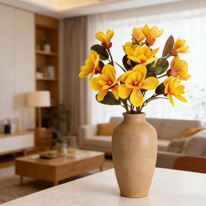 32.2inch Artificial Magnolia Flowers 3D Real Touch 6 Heads Faux Magnolia Flower Bouquets Realistic Long Stem with Green Leaves for Home Wedding Table Office Floral Arrangement Decoration (White)