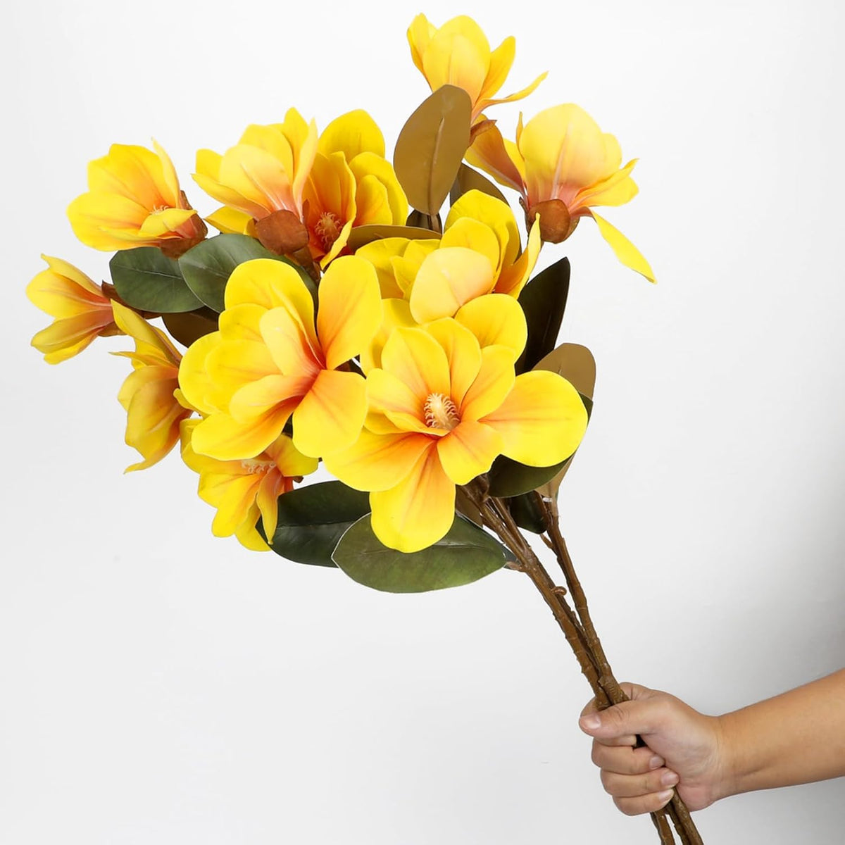 32.2inch Artificial Magnolia Flowers 3D Real Touch 6 Heads Faux Magnolia Flower Bouquets Realistic Long Stem with Green Leaves for Home Wedding Table Office Floral Arrangement Decoration (White)