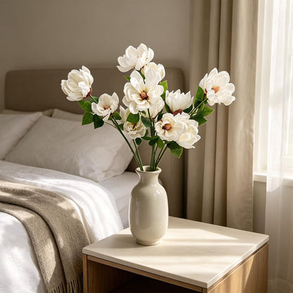 32.2inch Artificial Magnolia Flowers 3D Real Touch 6 Heads Faux Magnolia Flower Bouquets Realistic Long Stem with Green Leaves for Home Wedding Table Office Floral Arrangement Decoration (White)