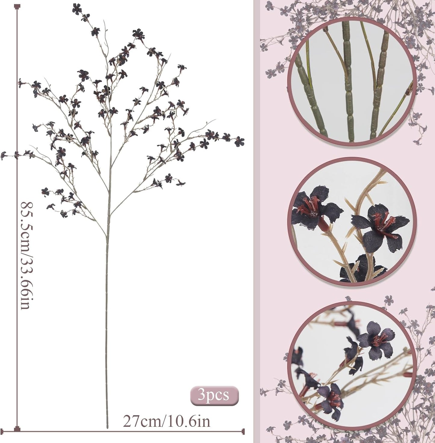 3 Pcs Cherry Blossom Branches Artificial Flowers for Spring Summer Indoor Decoration Faux Cherry Blossom Long Stems Creamy White Silk Fake Flowers for Tall Vase Arrangements Home Wedding Table