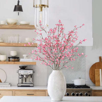 3 Pcs Cherry Blossom Branches Artificial Flowers for Spring Summer Indoor Decoration Faux Cherry Blossom Long Stems Creamy White Silk Fake Flowers for Tall Vase Arrangements Home Wedding Table