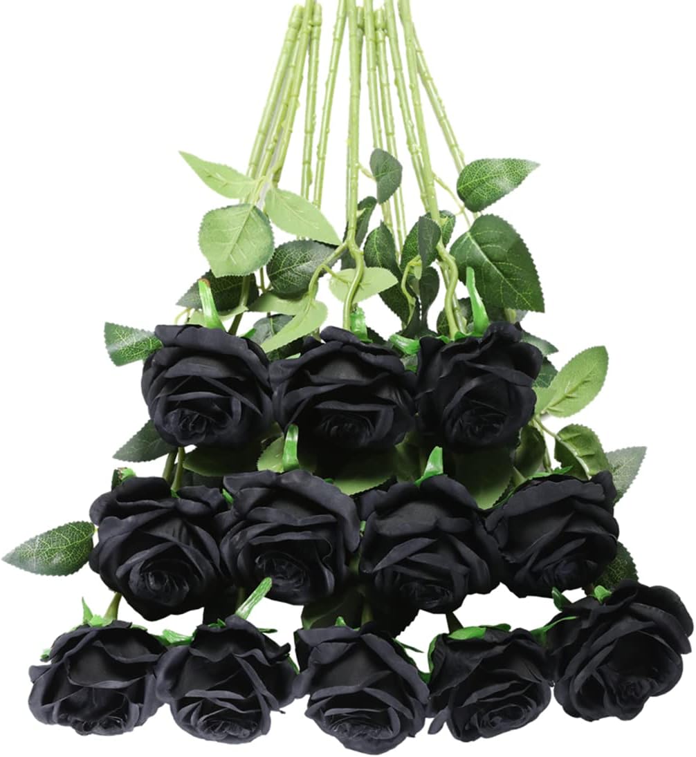 12pcs Red Roses Artificial Flowers,Realistic Long Stem Fake Silk Roses Bouquet for Party Home Wedding Centerpiece Office DIY Decor（Burgundy）