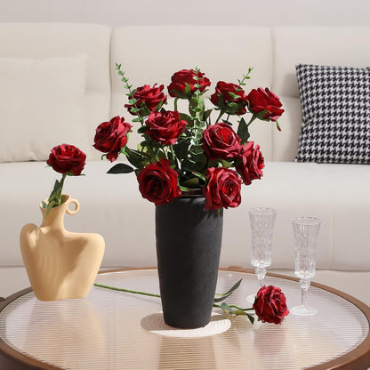 12pcs Red Roses Artificial Flowers,Realistic Long Stem Fake Silk Roses Bouquet for Party Home Wedding Centerpiece Office DIY Decor（Burgundy）
