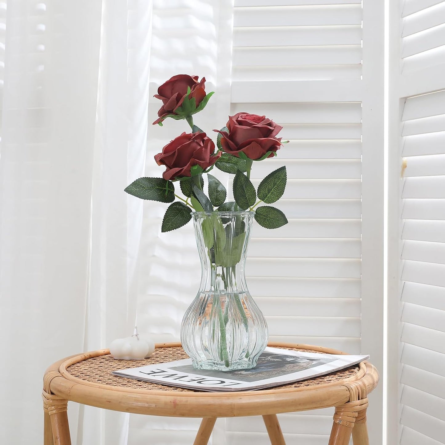 12pcs Red Roses Artificial Flowers,Realistic Long Stem Fake Silk Roses Bouquet for Party Home Wedding Centerpiece Office DIY Decor（Burgundy）