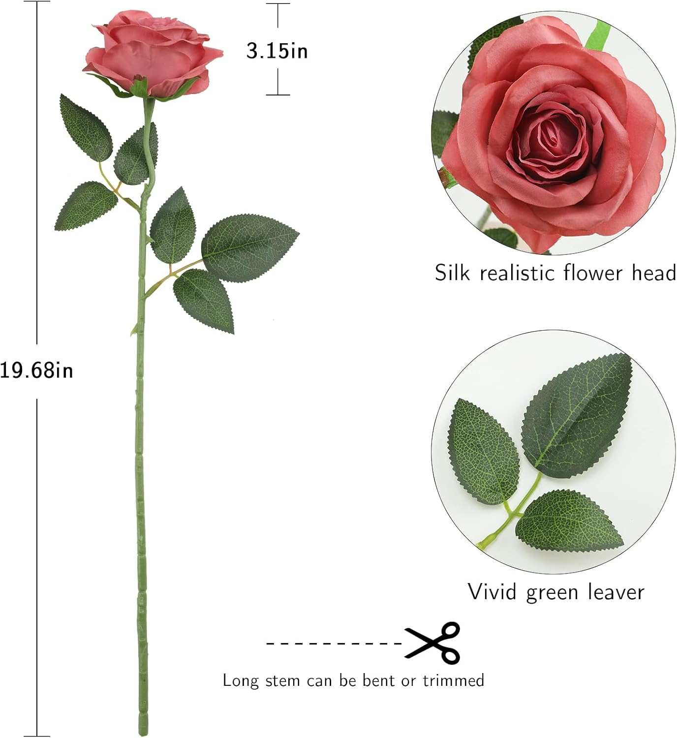 12pcs Red Roses Artificial Flowers,Realistic Long Stem Fake Silk Roses Bouquet for Party Home Wedding Centerpiece Office DIY Decor（Burgundy）