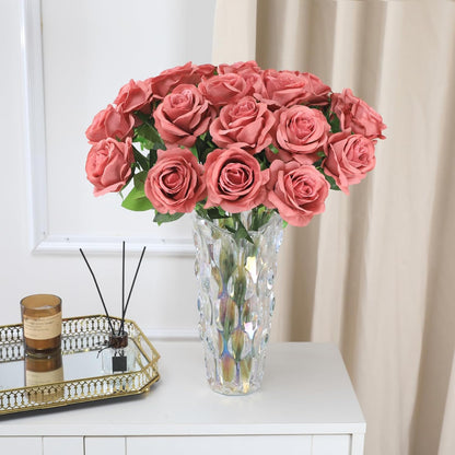 12pcs Red Roses Artificial Flowers,Realistic Long Stem Fake Silk Roses Bouquet for Party Home Wedding Centerpiece Office DIY Decor（Burgundy）