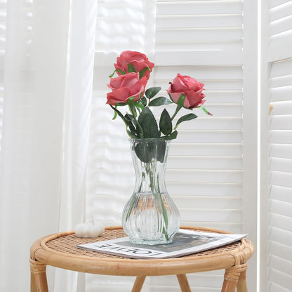12pcs Red Roses Artificial Flowers,Realistic Long Stem Fake Silk Roses Bouquet for Party Home Wedding Centerpiece Office DIY Decor（Burgundy）