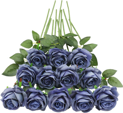 12pcs Red Roses Artificial Flowers,Realistic Long Stem Fake Silk Roses Bouquet for Party Home Wedding Centerpiece Office DIY Decor（Burgundy）