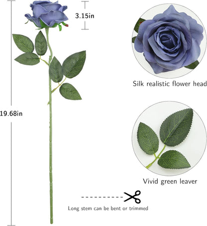 12pcs Red Roses Artificial Flowers,Realistic Long Stem Fake Silk Roses Bouquet for Party Home Wedding Centerpiece Office DIY Decor（Burgundy）