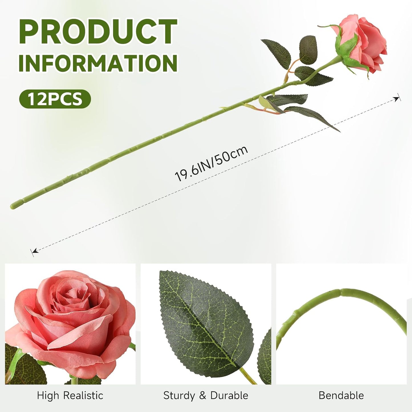 12pcs Red Roses Artificial Flowers,Realistic Long Stem Fake Silk Roses Bouquet for Party Home Wedding Centerpiece Office DIY Decor（Burgundy）