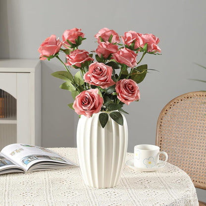 12pcs Red Roses Artificial Flowers,Realistic Long Stem Fake Silk Roses Bouquet for Party Home Wedding Centerpiece Office DIY Decor（Burgundy）