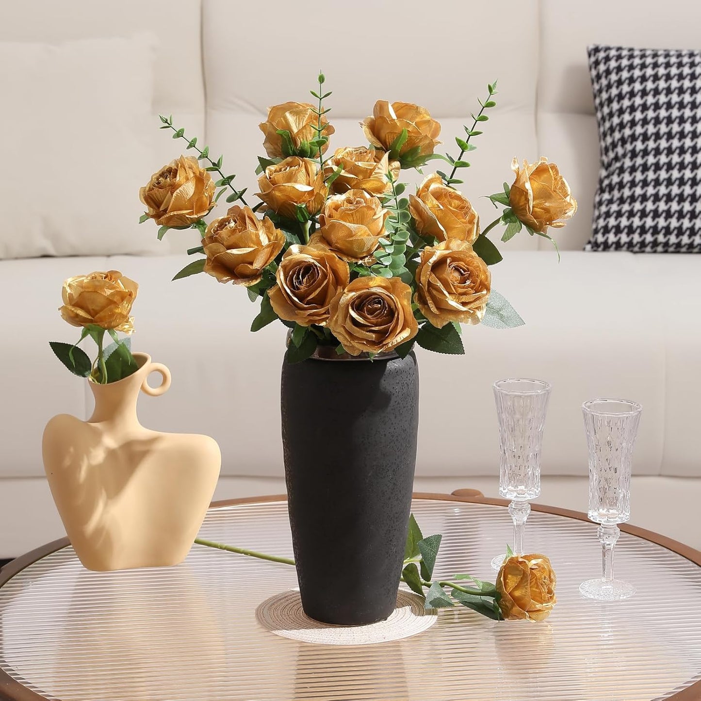 12pcs Red Roses Artificial Flowers,Realistic Long Stem Fake Silk Roses Bouquet for Party Home Wedding Centerpiece Office DIY Decor（Burgundy）