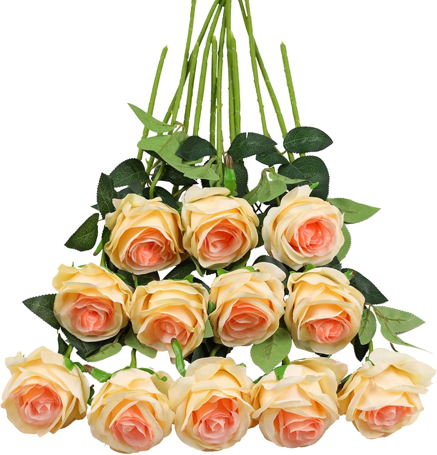 12pcs Red Roses Artificial Flowers,Realistic Long Stem Fake Silk Roses Bouquet for Party Home Wedding Centerpiece Office DIY Decor（Burgundy）