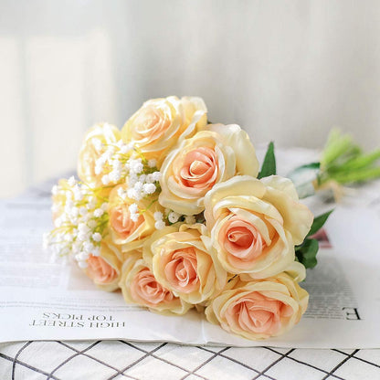 12pcs Red Roses Artificial Flowers,Realistic Long Stem Fake Silk Roses Bouquet for Party Home Wedding Centerpiece Office DIY Decor（Burgundy）