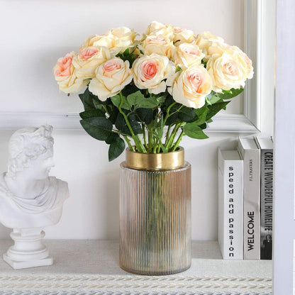 12pcs Red Roses Artificial Flowers,Realistic Long Stem Fake Silk Roses Bouquet for Party Home Wedding Centerpiece Office DIY Decor（Burgundy）