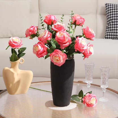 12pcs Red Roses Artificial Flowers,Realistic Long Stem Fake Silk Roses Bouquet for Party Home Wedding Centerpiece Office DIY Decor（Burgundy）