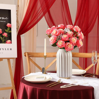 12pcs Red Roses Artificial Flowers,Realistic Long Stem Fake Silk Roses Bouquet for Party Home Wedding Centerpiece Office DIY Decor（Burgundy）