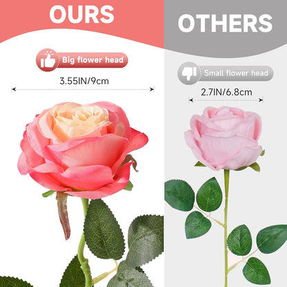 12pcs Red Roses Artificial Flowers,Realistic Long Stem Fake Silk Roses Bouquet for Party Home Wedding Centerpiece Office DIY Decor（Burgundy）