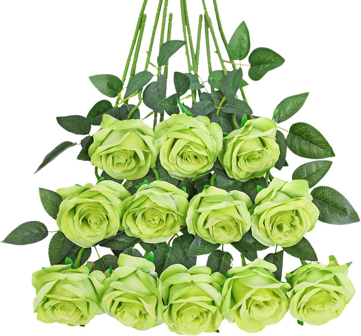 12pcs Red Roses Artificial Flowers,Realistic Long Stem Fake Silk Roses Bouquet for Party Home Wedding Centerpiece Office DIY Decor（Burgundy）