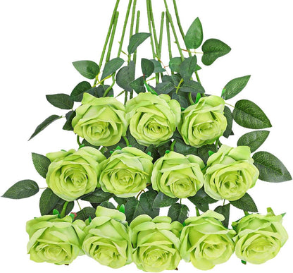 12pcs Red Roses Artificial Flowers,Realistic Long Stem Fake Silk Roses Bouquet for Party Home Wedding Centerpiece Office DIY Decor（Burgundy）