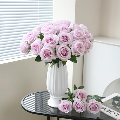 12pcs Red Roses Artificial Flowers,Realistic Long Stem Fake Silk Roses Bouquet for Party Home Wedding Centerpiece Office DIY Decor（Burgundy）