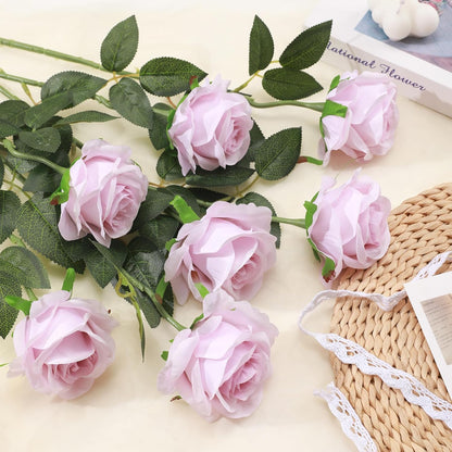 12pcs Red Roses Artificial Flowers,Realistic Long Stem Fake Silk Roses Bouquet for Party Home Wedding Centerpiece Office DIY Decor（Burgundy）