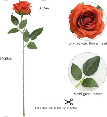 12pcs Red Roses Artificial Flowers,Realistic Long Stem Fake Silk Roses Bouquet for Party Home Wedding Centerpiece Office DIY Decor（Burgundy）