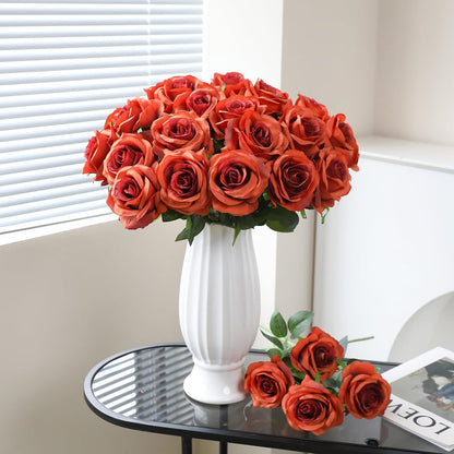 12pcs Red Roses Artificial Flowers,Realistic Long Stem Fake Silk Roses Bouquet for Party Home Wedding Centerpiece Office DIY Decor（Burgundy）