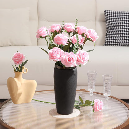 12pcs Red Roses Artificial Flowers,Realistic Long Stem Fake Silk Roses Bouquet for Party Home Wedding Centerpiece Office DIY Decor（Burgundy）