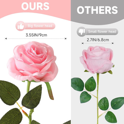 12pcs Red Roses Artificial Flowers,Realistic Long Stem Fake Silk Roses Bouquet for Party Home Wedding Centerpiece Office DIY Decor（Burgundy）